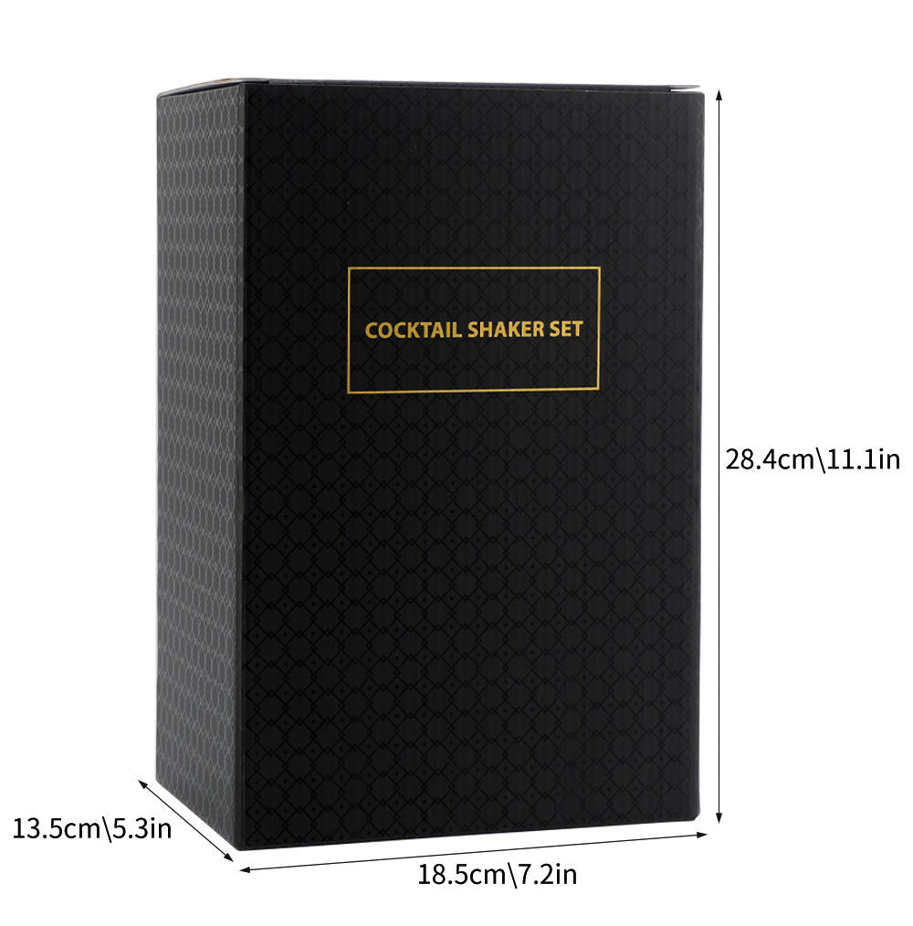 Cocktail shaker set of 12PCs stainless steel elliptical bamboo rack