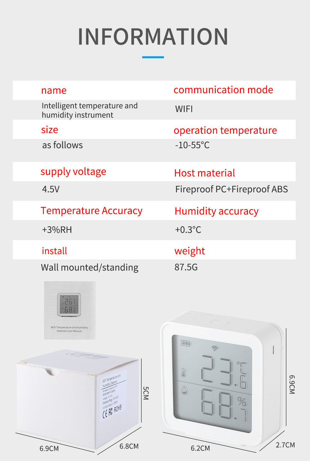 tuya Temperature and Humidity Sensor Wireless Tuya Smart Home wifi Temperature and Humidity Meter Detector