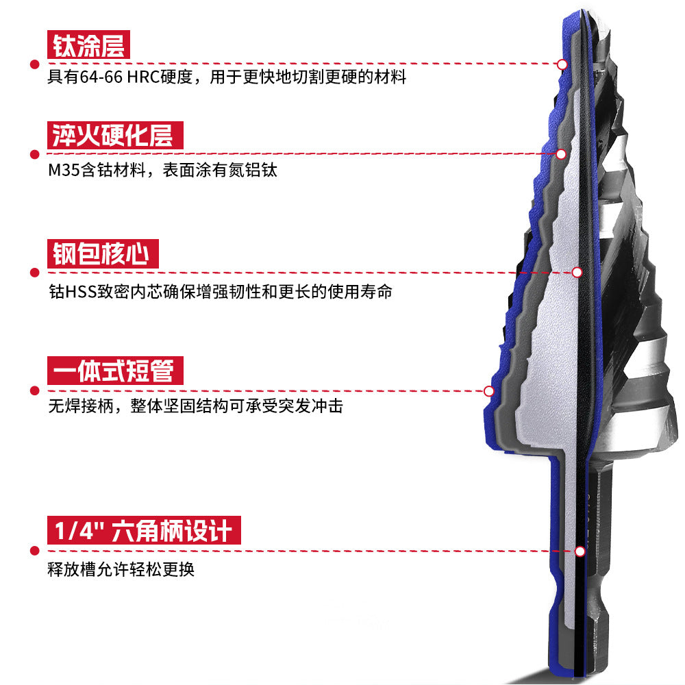 High-speed Bearing Steel HSS4341Stainless Steel Step Drill Bit Pagoda Drill Bit Four-slot Reamer Drill