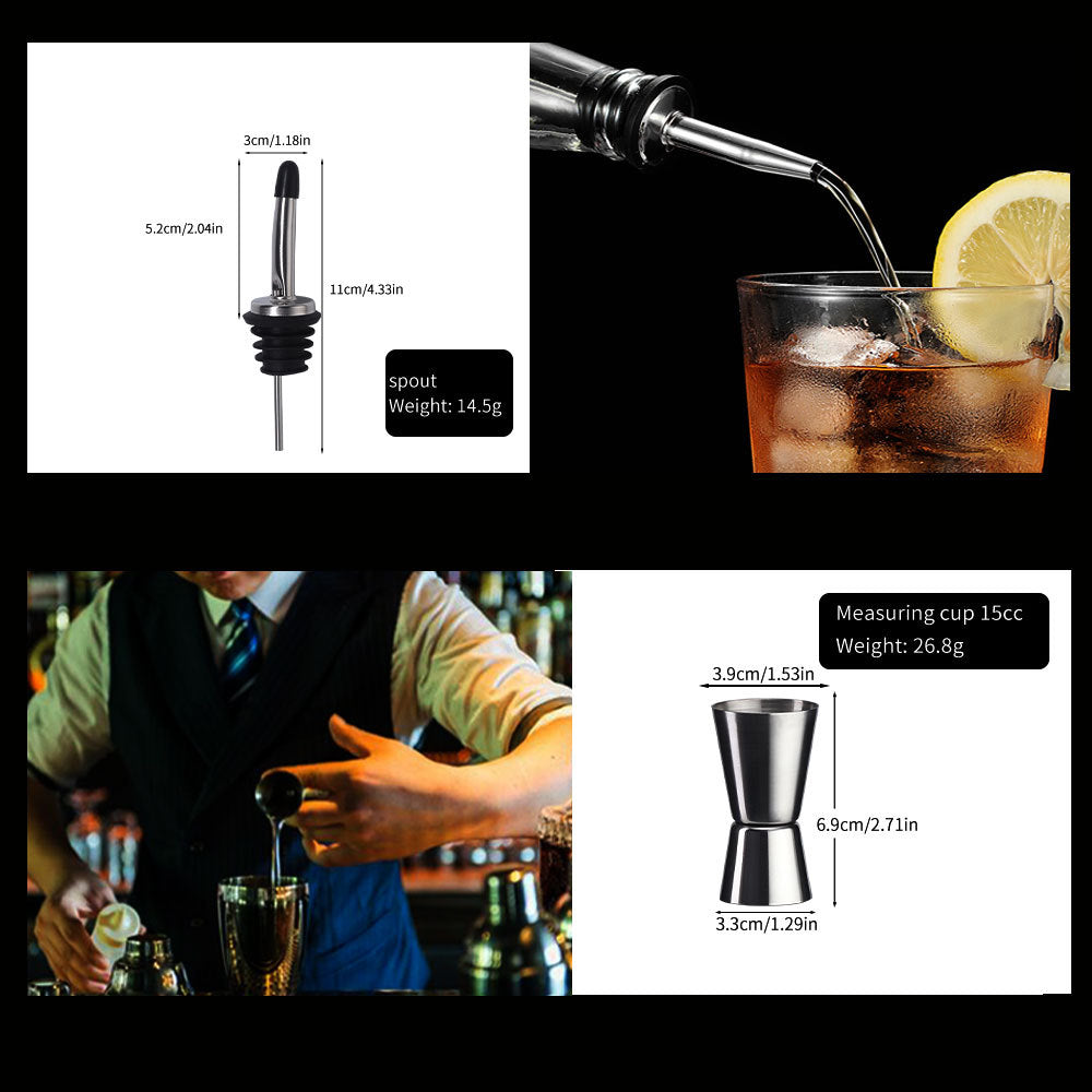 Cocktail shaker set of 12PCs stainless steel elliptical bamboo rack