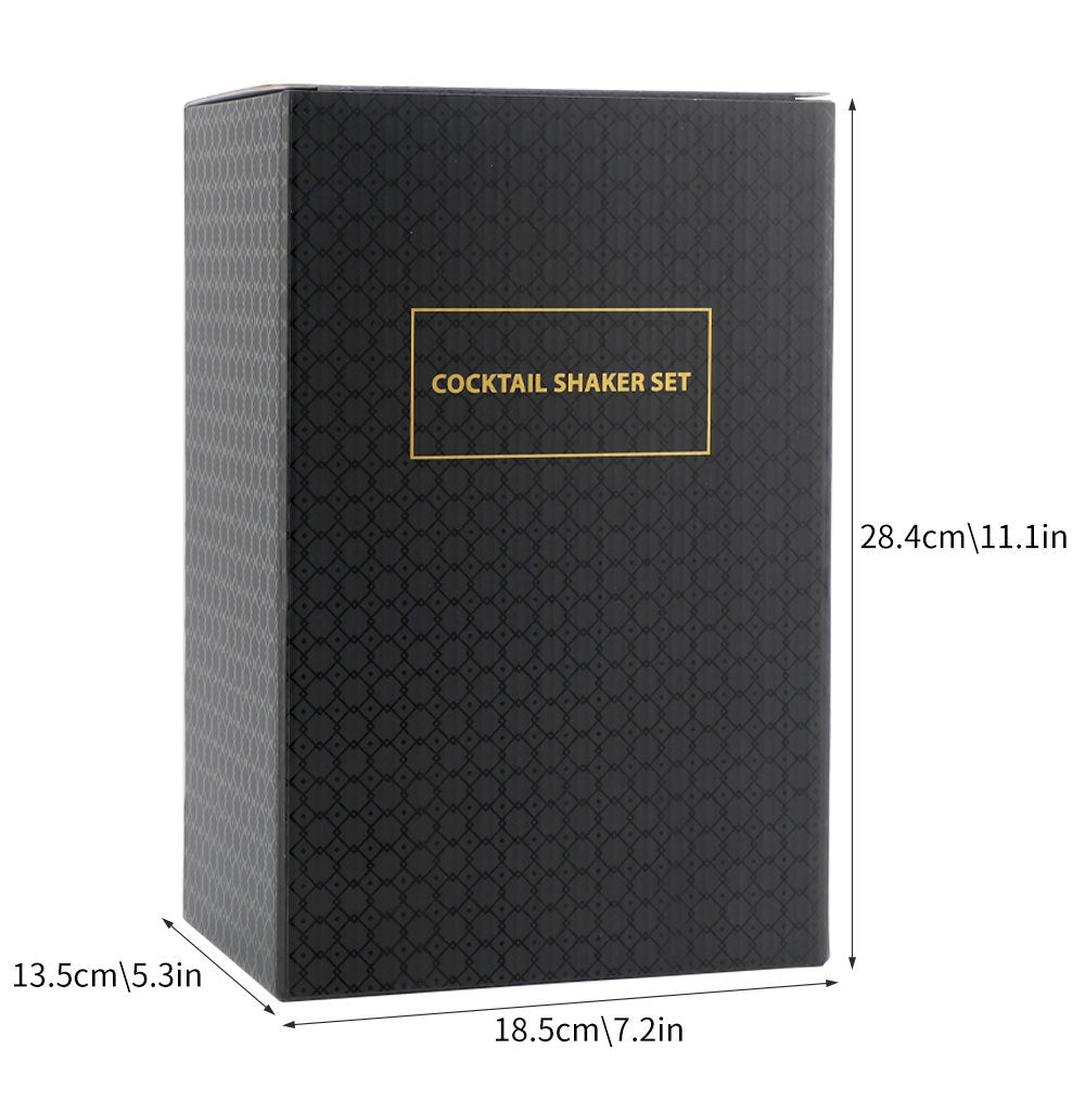 Cocktail shaker set of 12PCs stainless steel elliptical bamboo rack