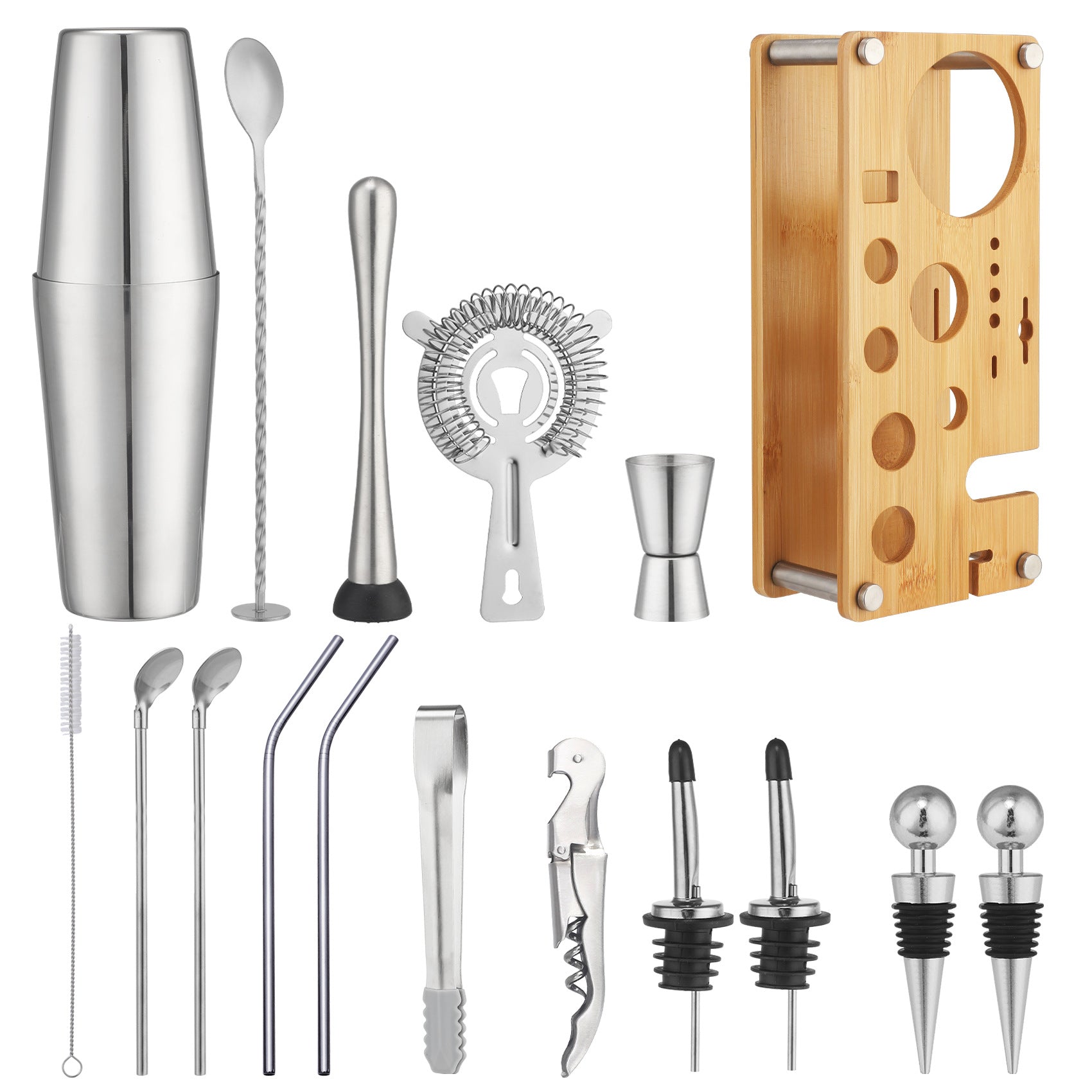 New Imitation Bamboo Rack Acrylic Set Cocktail Shaker Bar Tools 17-Piece Set Shaker Straw