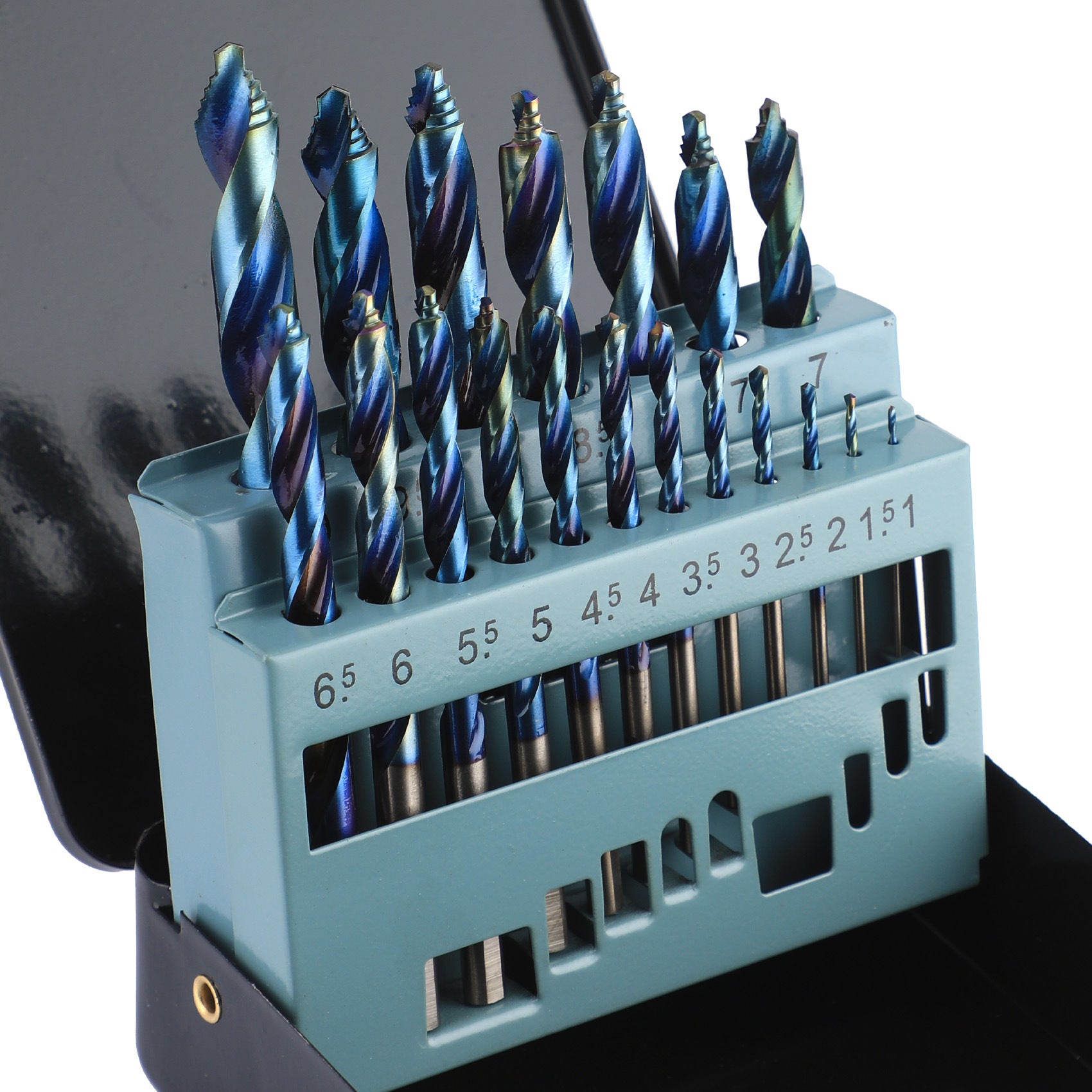Blue Plated Step Diamond19Set of Ultra-Hard Straight Shank Step Drills for Aluminum Alloy Doors, Windows, Curtains, and Sliding Doors, Secondary and Primary Drills
