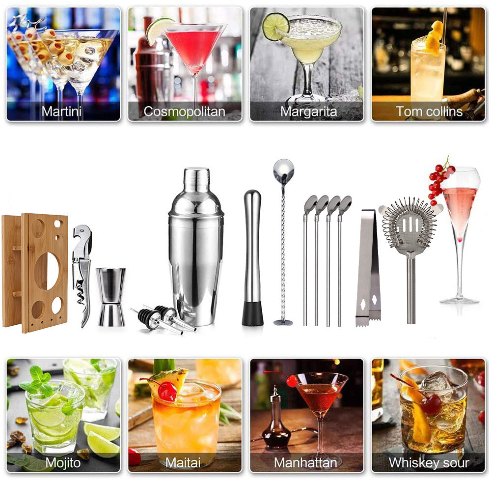 16 Piece Cocktail Shaker Set with Storage Rack Bar Tools Japanese Style