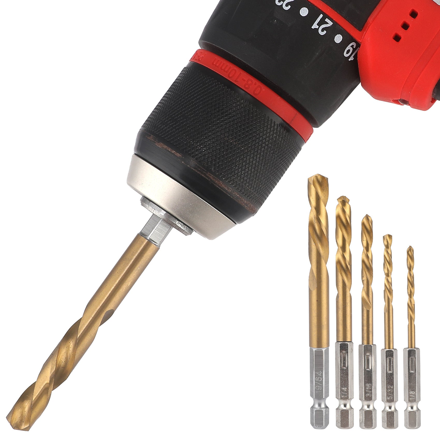 Hex Shank Screw Extractor Set, Inch Hex Shank Titanium Coated Twist Drill Bit Set, Reverse Thread Extractor Set