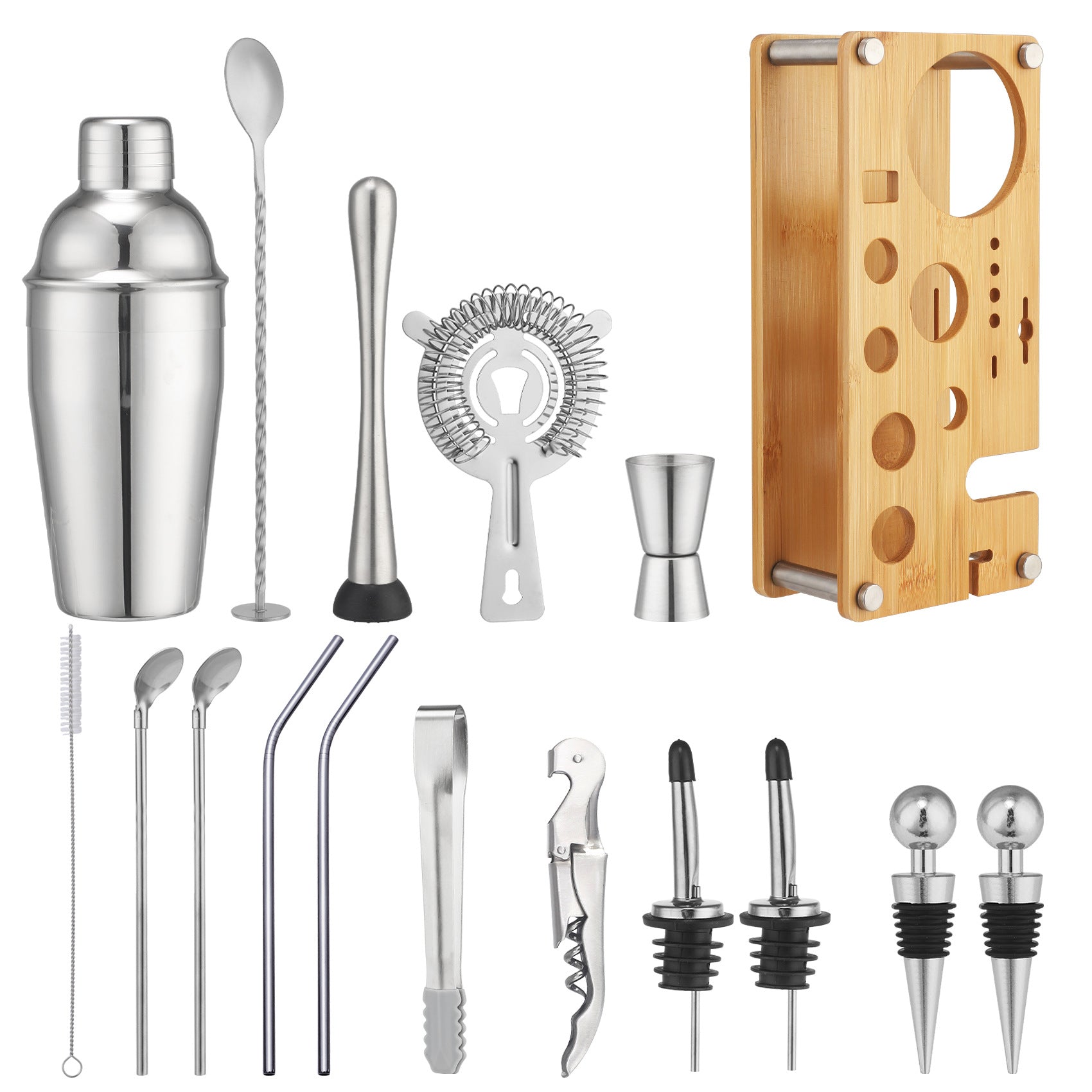 New Imitation Bamboo Rack Acrylic Set Cocktail Shaker Bar Tools 17-Piece Set Shaker Straw