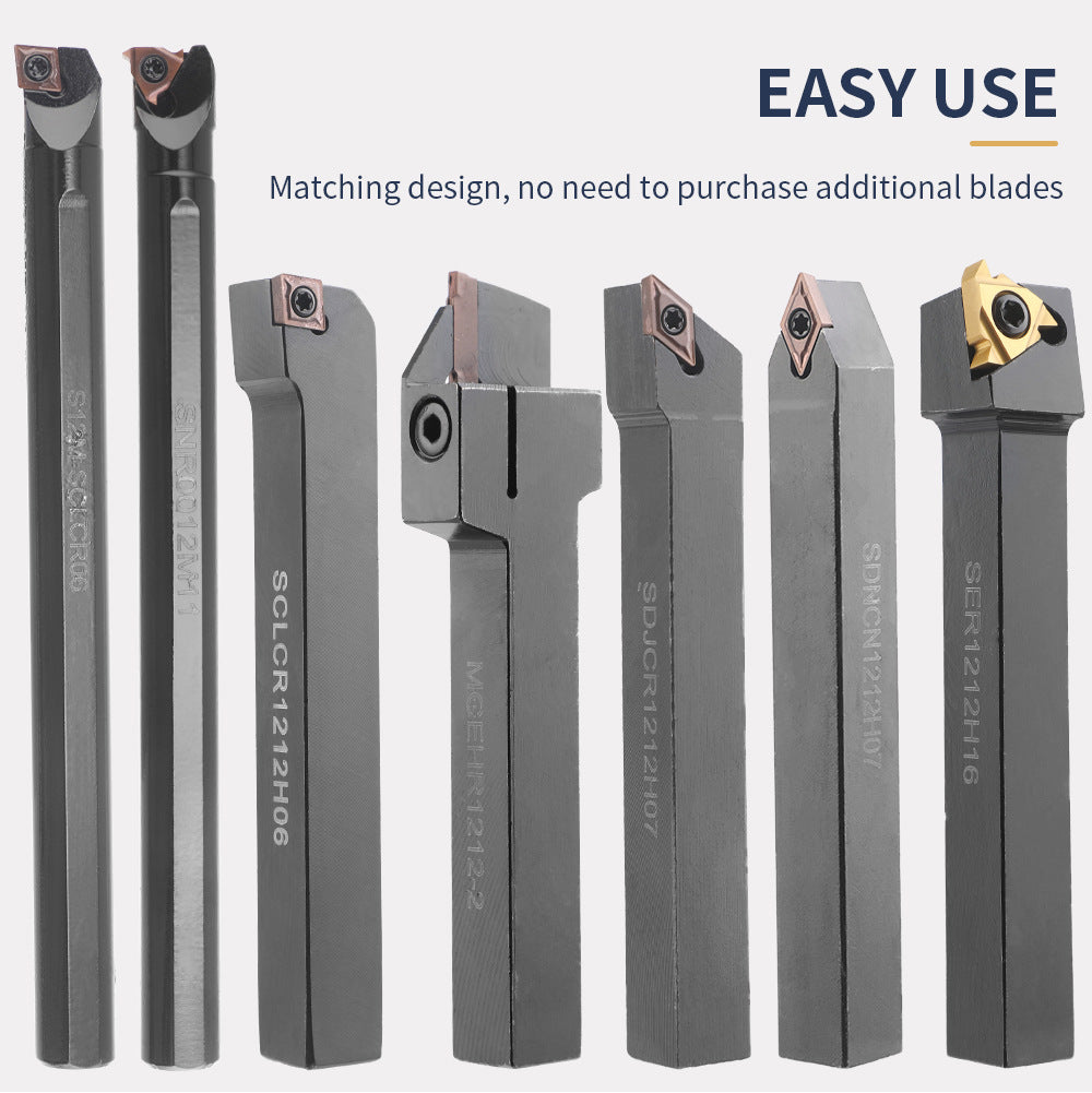 7Pieces12MM Tool Holder Diameter Lathe Turning Tool Hardness Metal Milling Cutter Blade Lathe CNC Processed Steel Parts Set