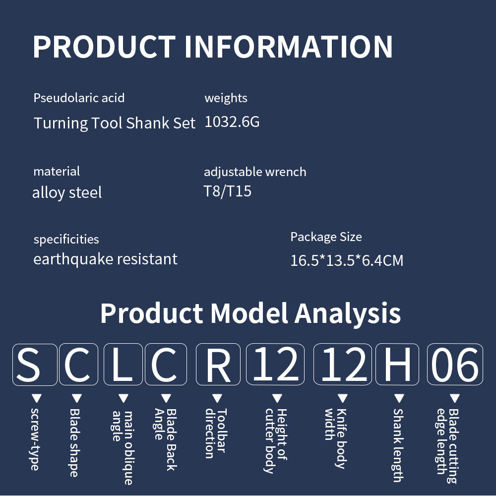 7Pieces12MM Tool Holder Diameter Lathe Turning Tool Hardness Metal Milling Cutter Blade Lathe CNC Processed Steel Parts Set