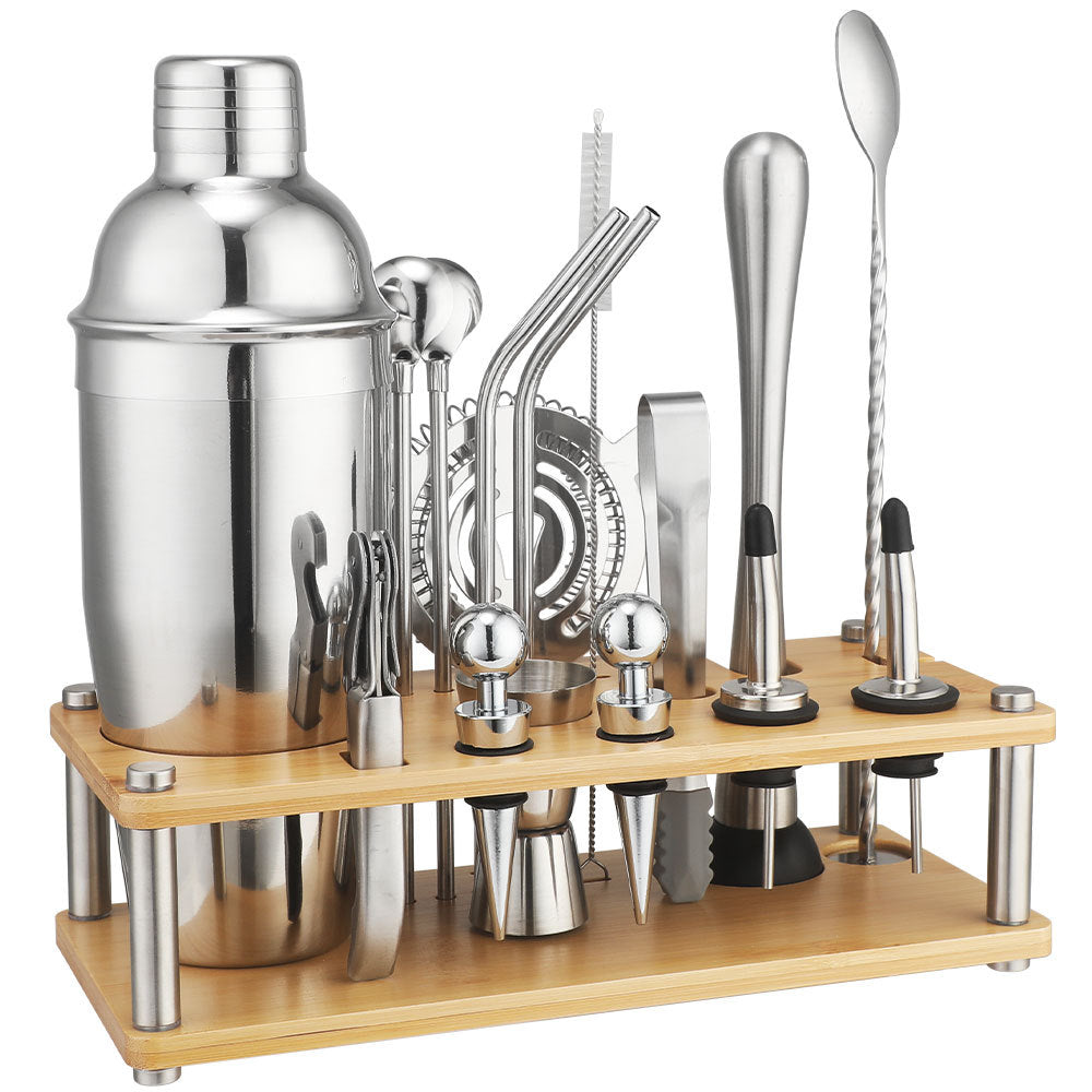 New Imitation Bamboo Rack Acrylic Set Cocktail Shaker Bar Tools 17-Piece Set Shaker Straw