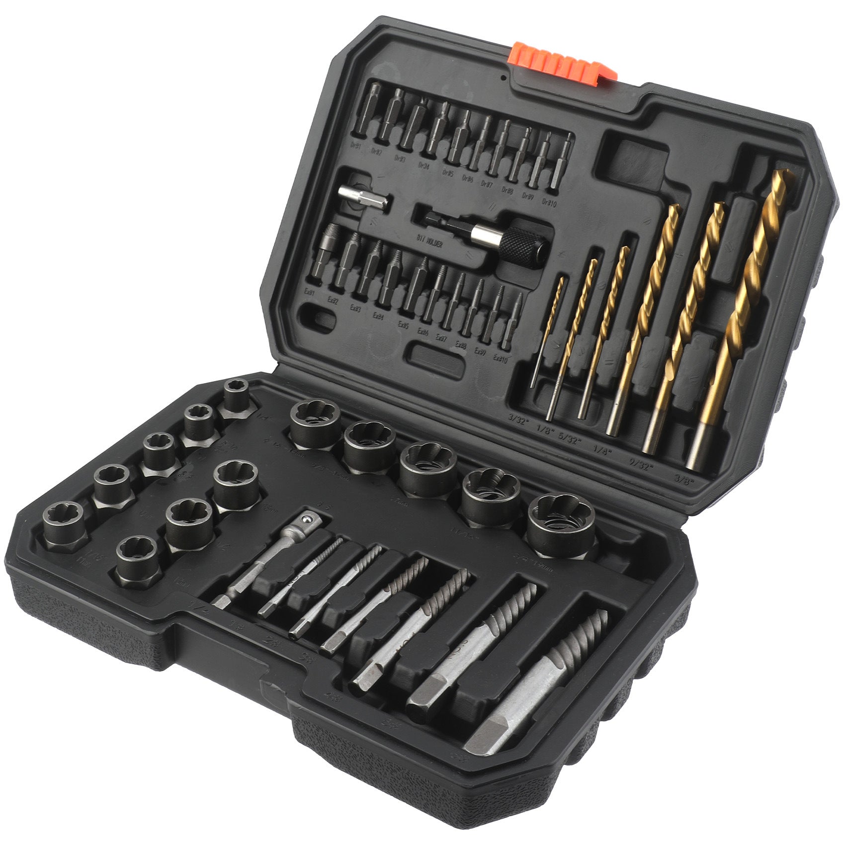 48pc Nut Extractor Screw Extractor Left-Handed Twist Drill Disassembly Tool Sliding Nut Remover Set