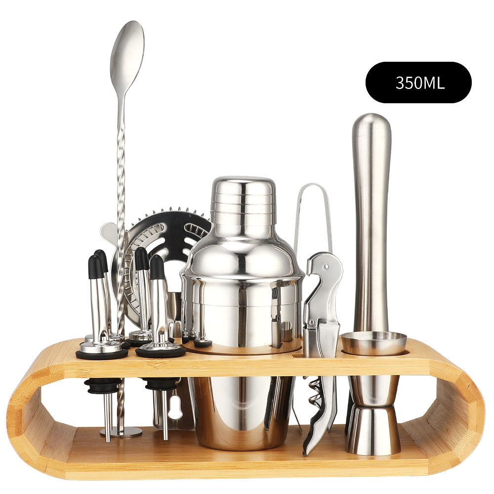 Cocktail shaker set of 12PCs stainless steel elliptical bamboo rack