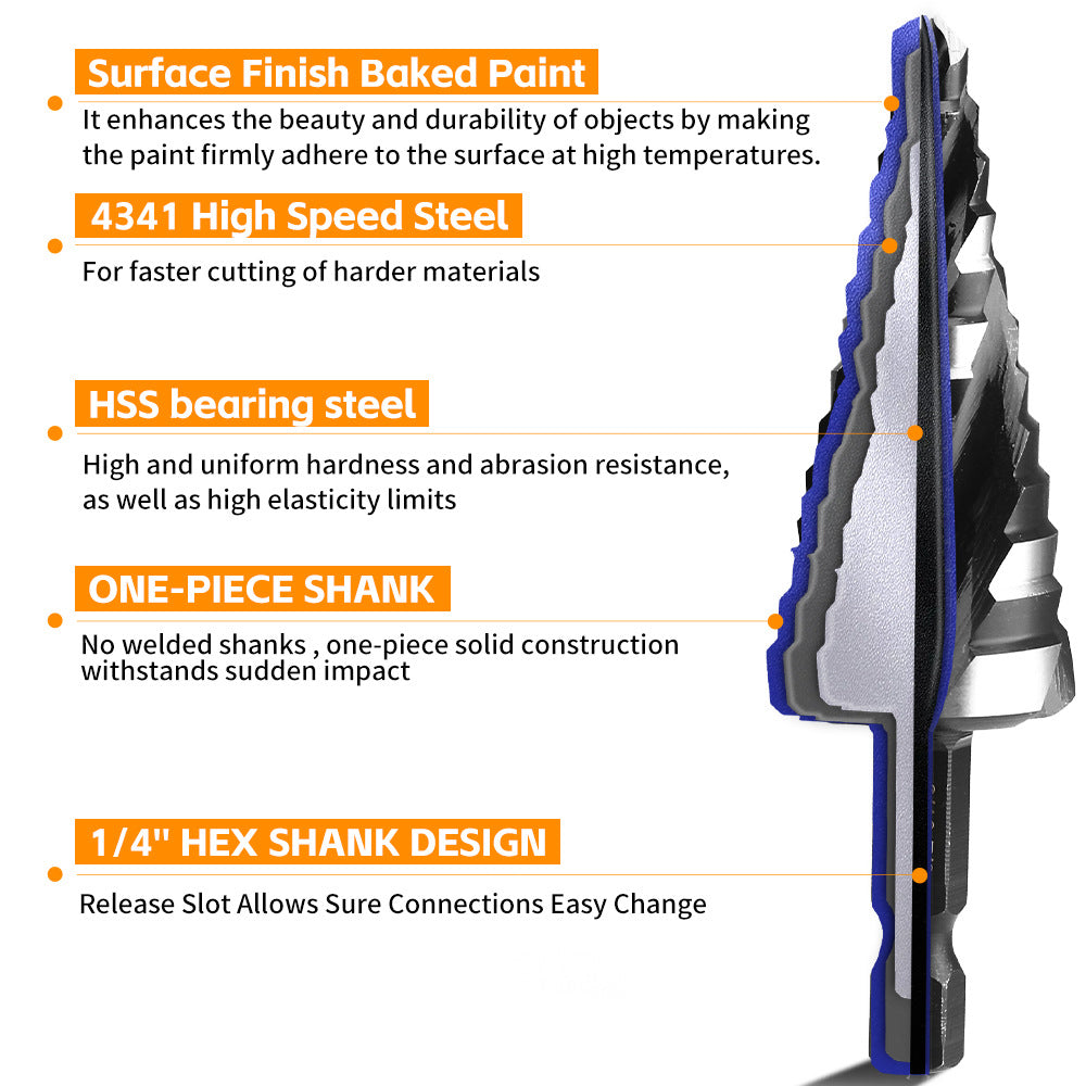 High-speed Bearing Steel HSS4341Stainless Steel Step Drill Bit Pagoda Drill Bit Four-slot Reamer Drill
