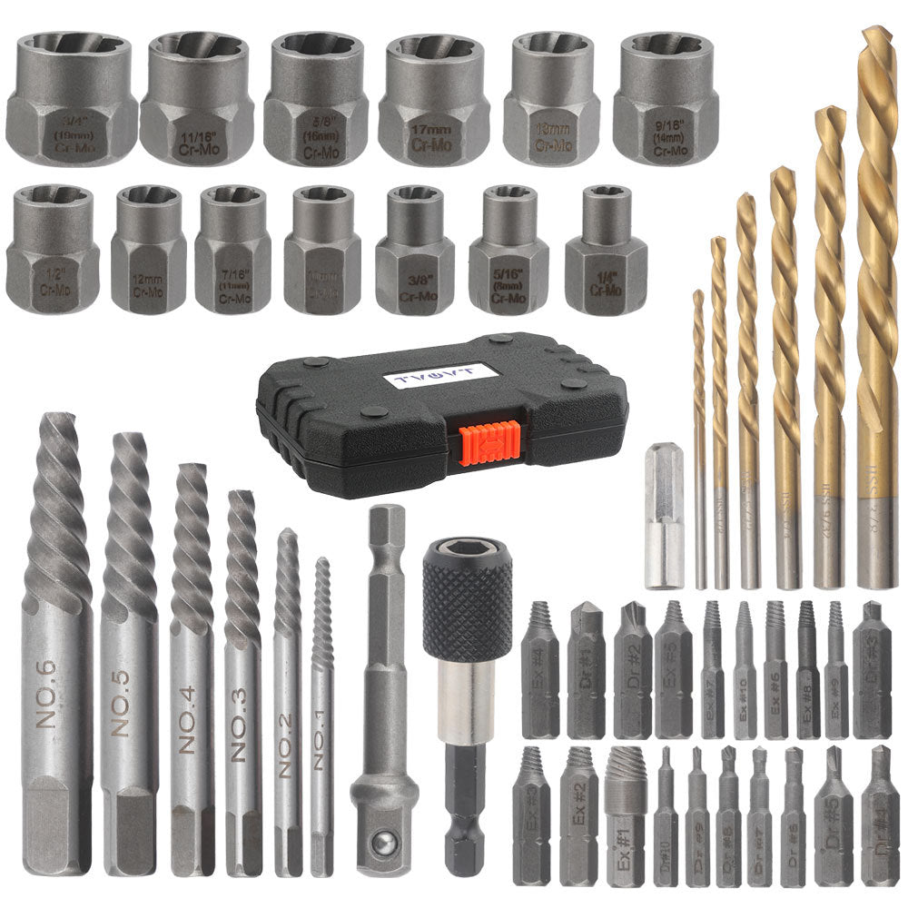 48pc Nut Extractor Screw Extractor Left-Handed Twist Drill Disassembly Tool Sliding Nut Remover Set
