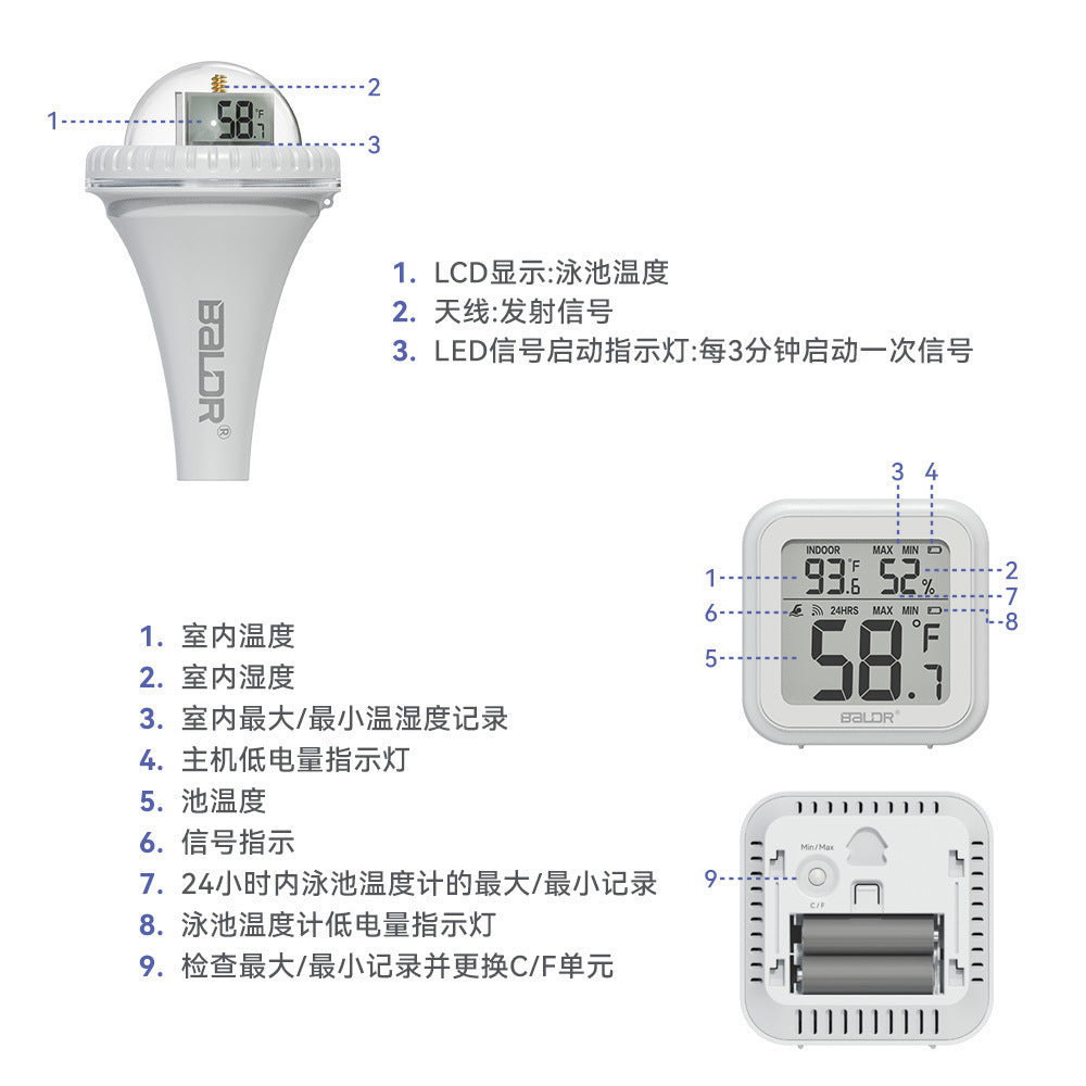Wireless Swimming Pool Thermometer Floating Easy-to-Read Swimming Pool Thermometer Hot Tub Swimming Pool Testing Kit