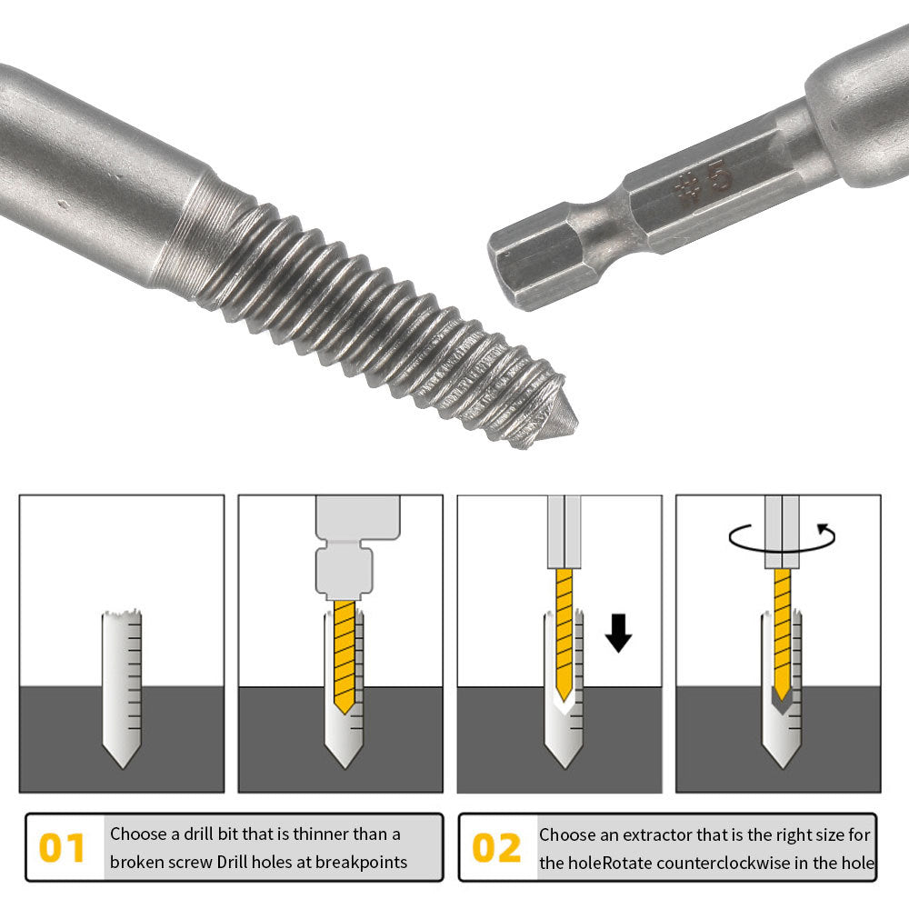 Hex Shank Screw Extractor Set, Inch Hex Shank Titanium Coated Twist Drill Bit Set, Reverse Thread Extractor Set