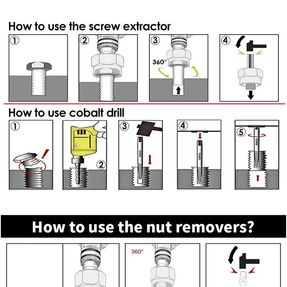 48pc Nut Extractor Screw Extractor Left-Handed Twist Drill Disassembly Tool Sliding Nut Remover Set