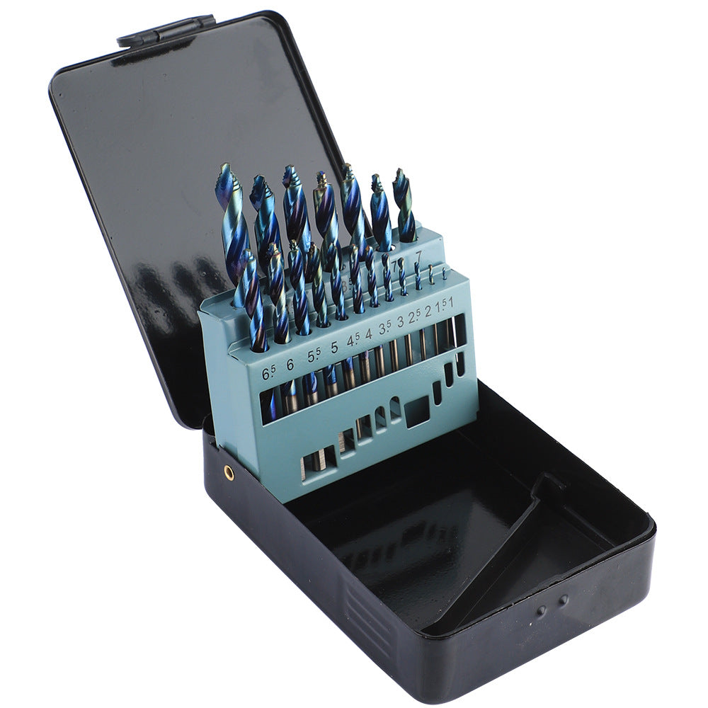 Blue Plated Step Diamond19Set of Ultra-Hard Straight Shank Step Drills for Aluminum Alloy Doors, Windows, Curtains, and Sliding Doors, Secondary and Primary Drills