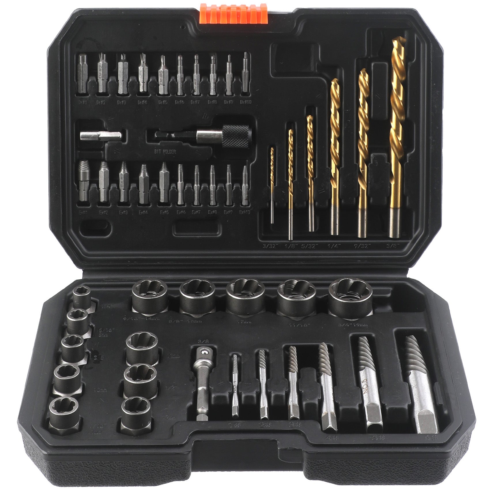 48pc Nut Extractor Screw Extractor Left-Handed Twist Drill Disassembly Tool Sliding Nut Remover Set