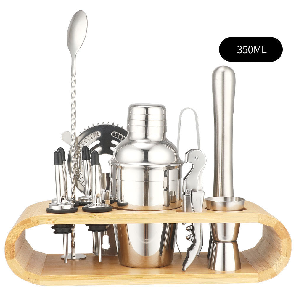 Cocktail shaker set of 12PCs stainless steel elliptical bamboo rack