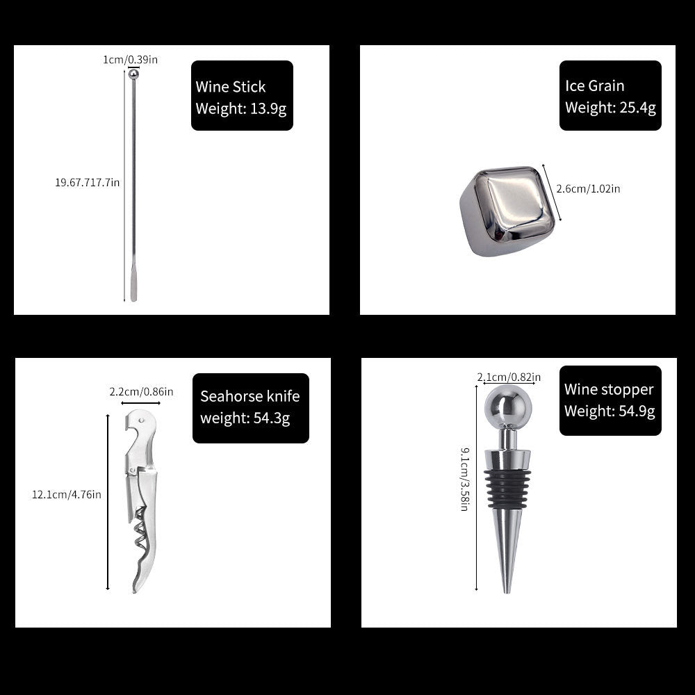 Cross-Border In-Stock New Detachable Bamboo Rack Cocktail Shaker Bar Tools 20-Piece Set with Wine Stones