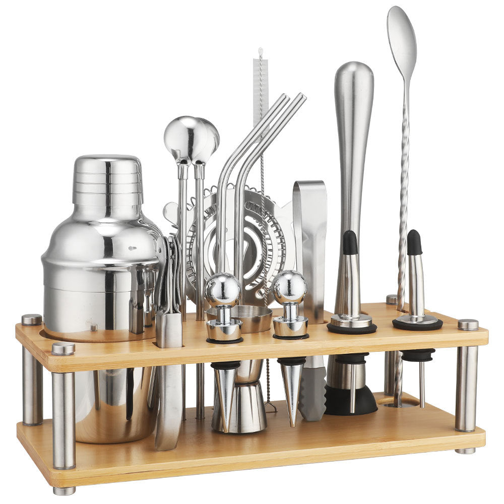 New Imitation Bamboo Rack Acrylic Set Cocktail Shaker Bar Tools 17-Piece Set Shaker Straw