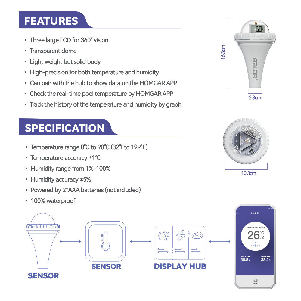 Wireless Swimming Pool Thermometer Floating Easy-to-Read Swimming Pool Thermometer Hot Tub Swimming Pool Testing Kit