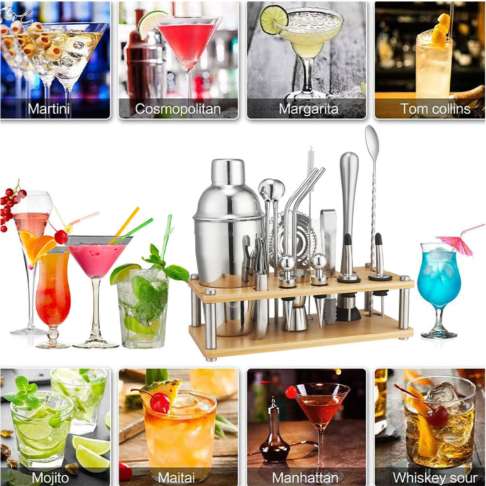 New Imitation Bamboo Rack Acrylic Set Cocktail Shaker Bar Tools 17-Piece Set Shaker Straw