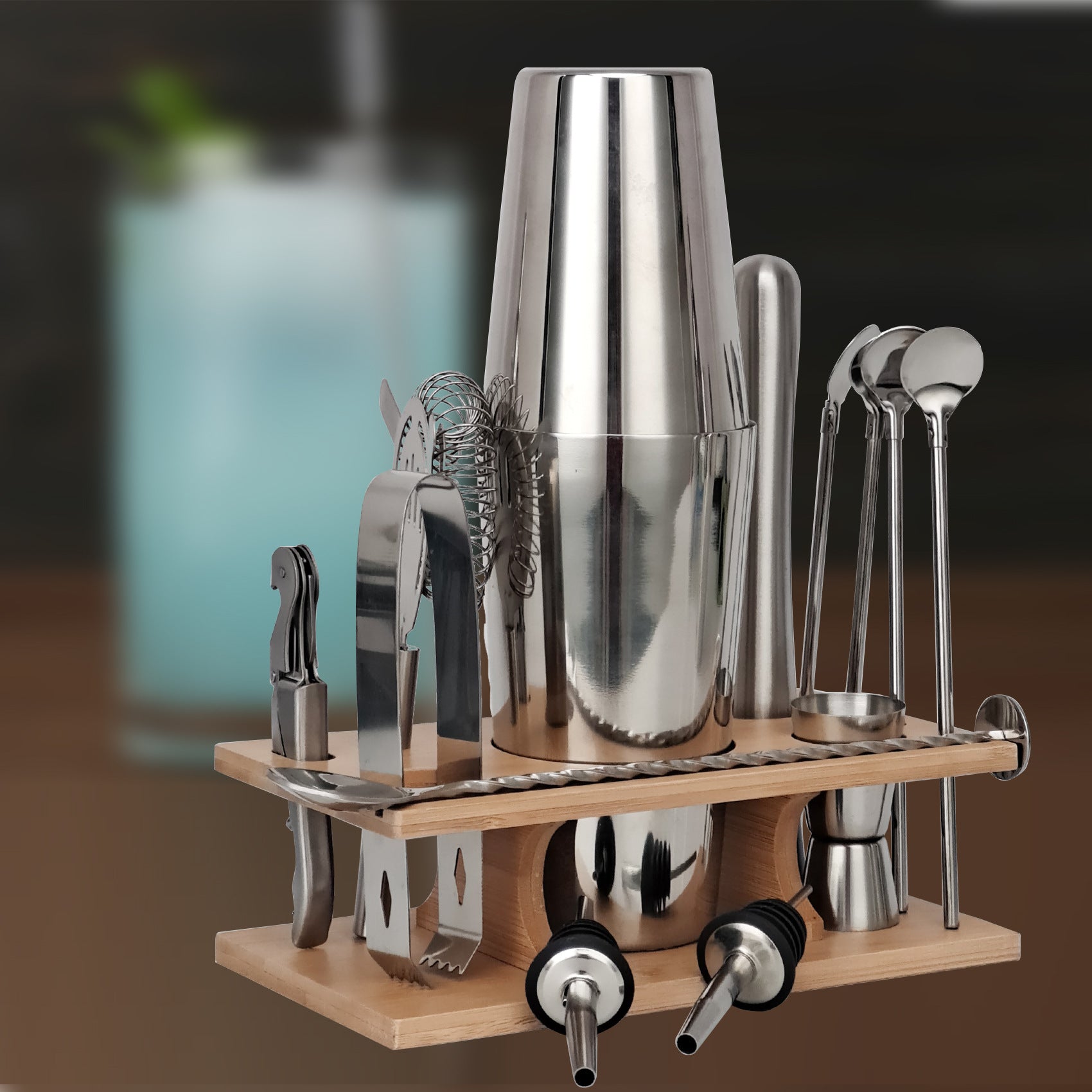 16 Piece Cocktail Shaker Set with Storage Rack Bar Tools Japanese Style