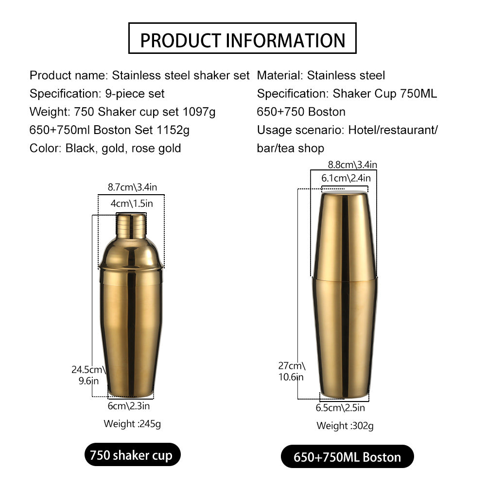 Bar Shaker Cocktail Tool Stainless Steel Japanese Style Shaker Half Round Cocktail Shaker 10-Piece Set